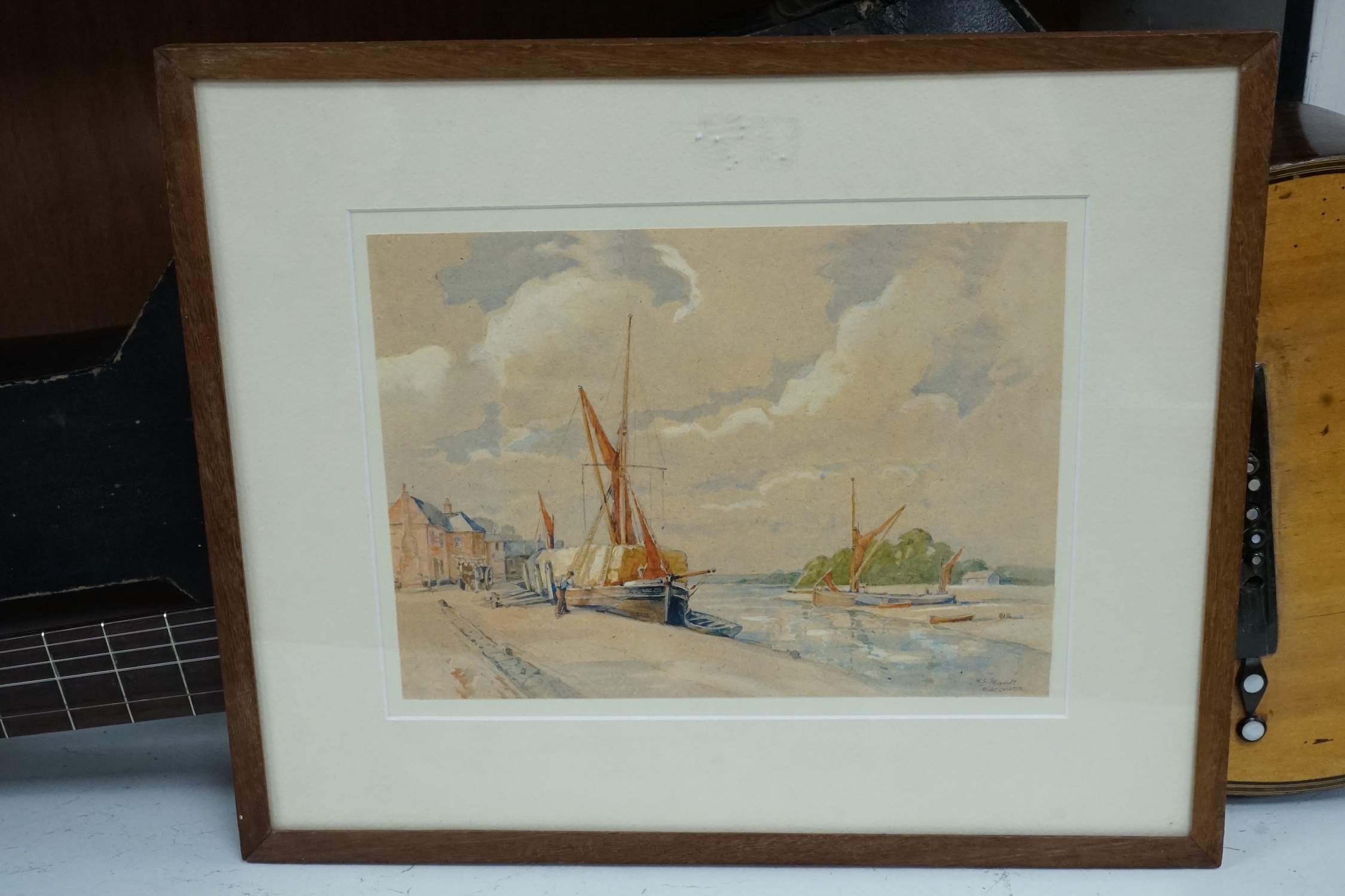 Henry Samuel Merritt (1884-1963), watercolour, 'Blackwater, Blakeney Quay, Norfolk', 20 x 27cm, a Christopher Arnold watercolour of Pin Mill and an unsigned study of The Thames Medway Canal
